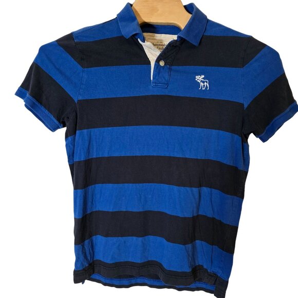 Abercrombie and Fitch Short Sleeve Polo‎ Shirt YXXL Youth Blue Striped - Picture 2 of 5